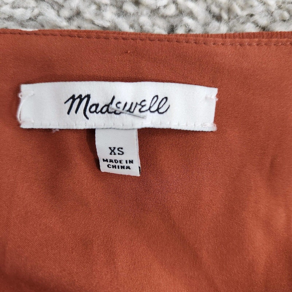 Madewell Smocked Waist Mini Dress Button-Front Short Sleeve V Neck Size XS - Picture 7 of 14